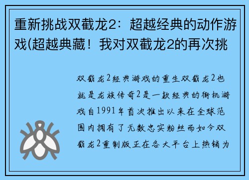 重新挑战双截龙2：超越经典的动作游戏(超越典藏！我对双截龙2的再次挑战)
